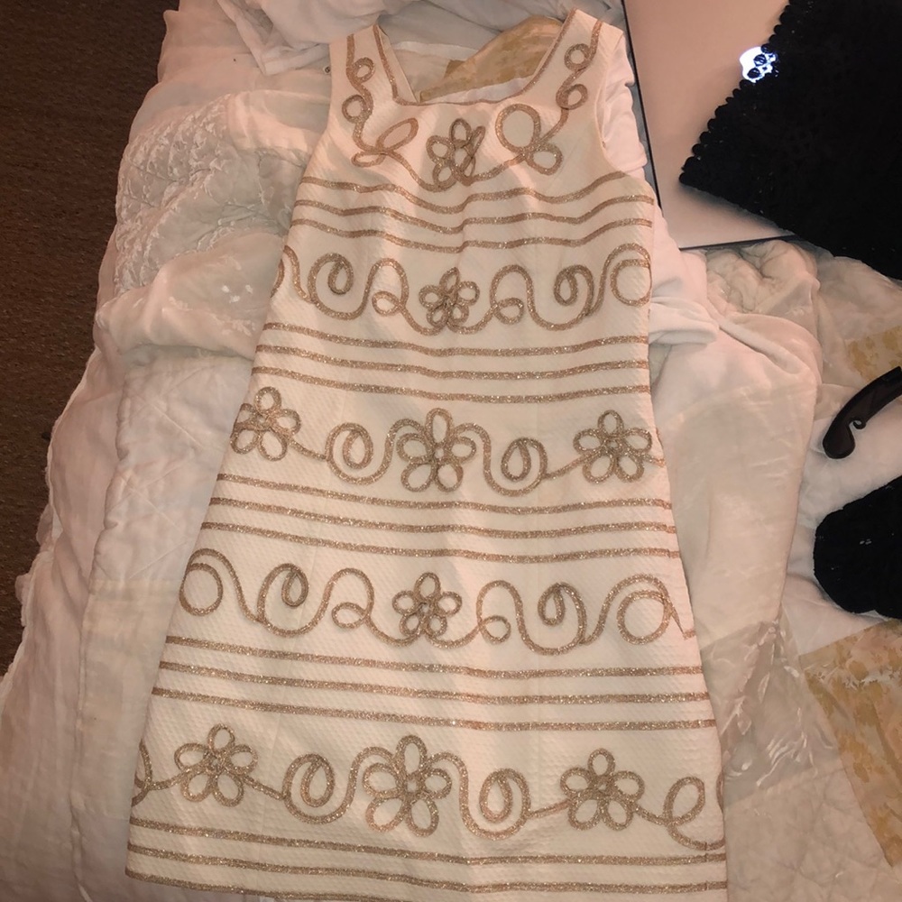 Lilly Pulitzer White and Gold Flower dress.